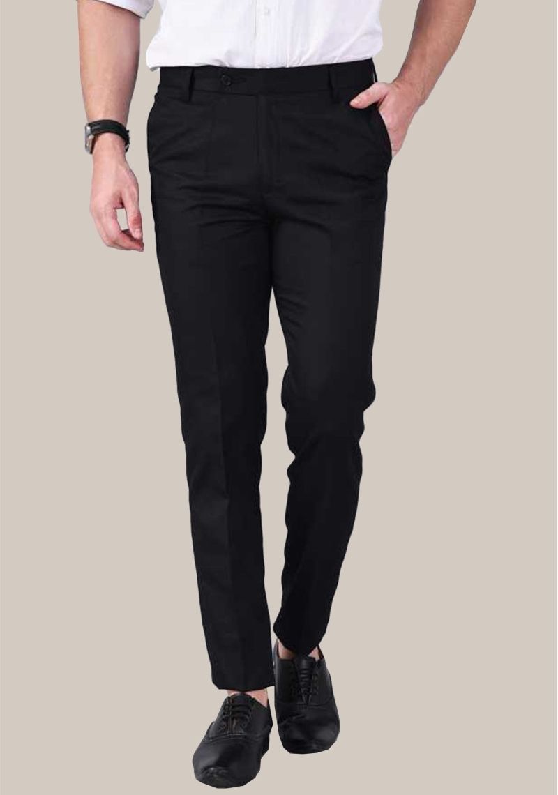 Buy Regular Fit Men Trousers Black Poly Cotton Blend for Best