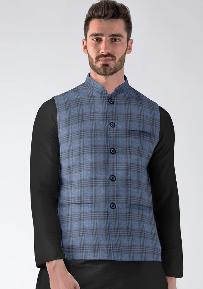 Buy Blue Black Men Nehru Jacket Wool for Best Price, Reviews, Free