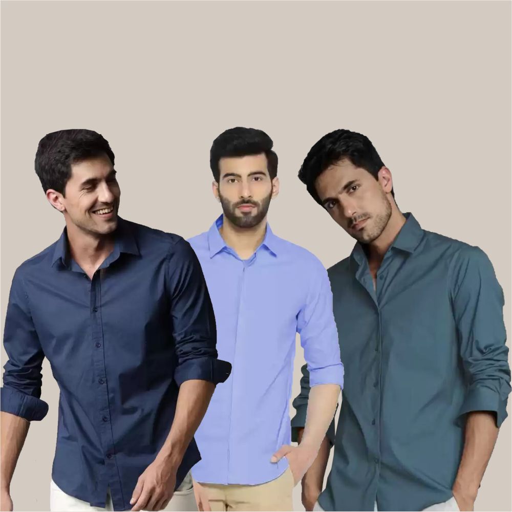 Buy Slim Fit Solid Collar Casual Shirt Navy Blue Gray and Sky Blue