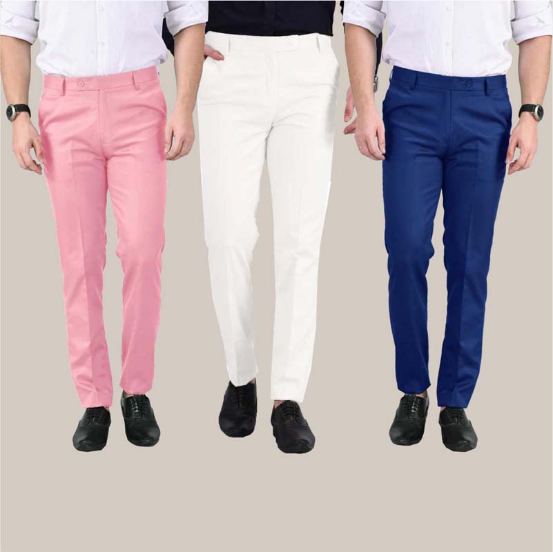 Buy Regular Fit Men Trousers Pink White and Royal Blue Combo of