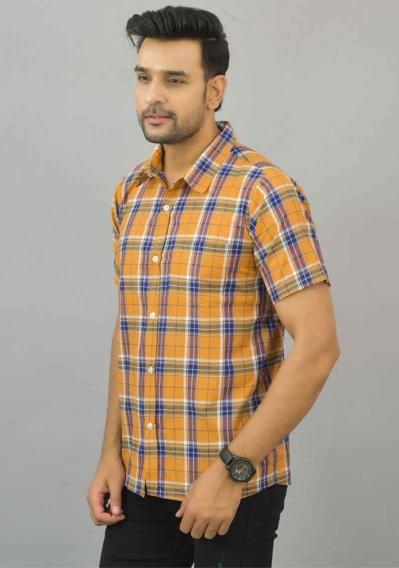 Buy Orange Blue Checks Cotton Shirt for Best Price, Reviews, Free