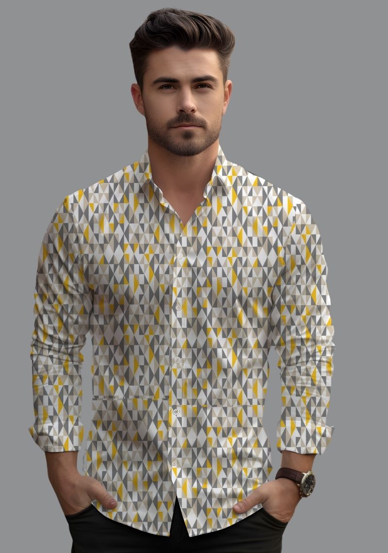 Buy Men Printed Shirt Multicolor Small Brick Print Cotton for Best