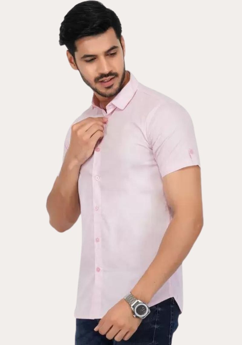 Buy Half Sleeves Men Solid Shirt Pink Cotton for Best Price