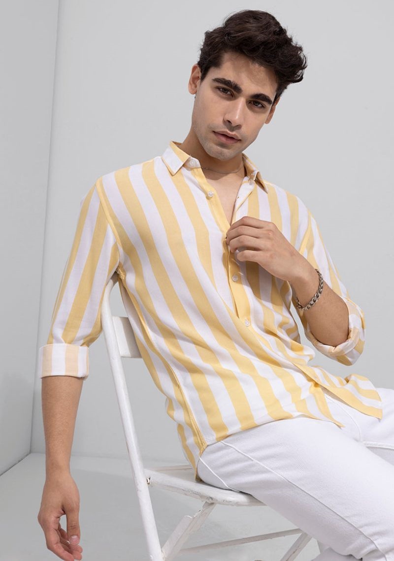 Slim Fit Yellow Shirt With White Stripes Hancock Yellow And White Striped  Shirt Hancock Men White-, image size:800x1140