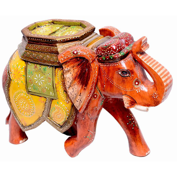 mango-wood Yellow Elephant sculpture-15 inch