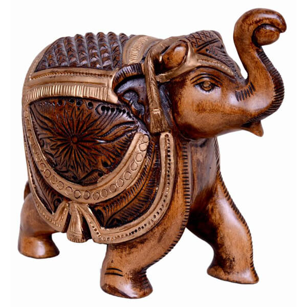 Teak-Wood Natural Color Elephant Statue-5 inch