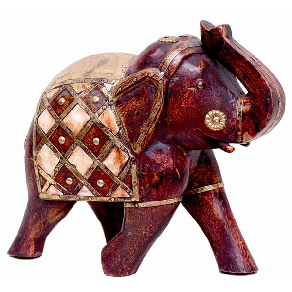 mango-wood Natural Color Elephant Statue-7 inch