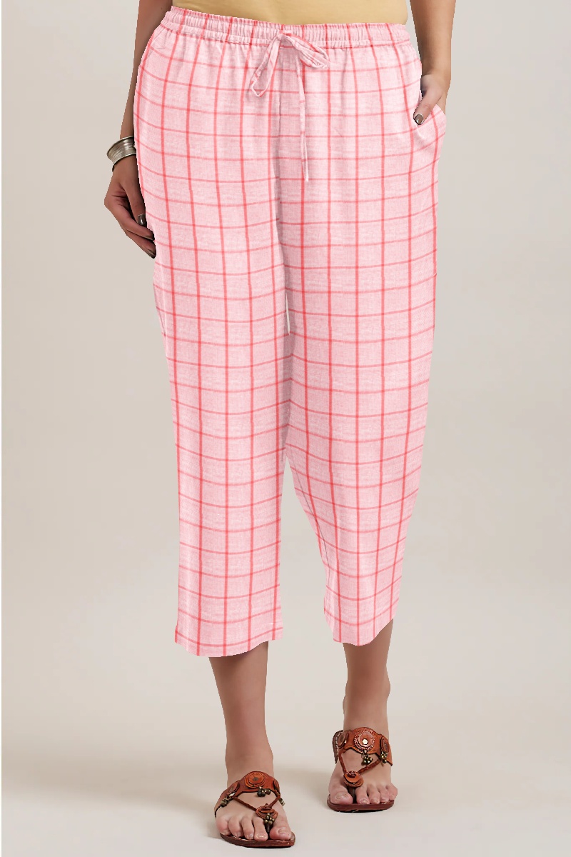 Baby Pink Pink Cotton Check Women Culotte-35929