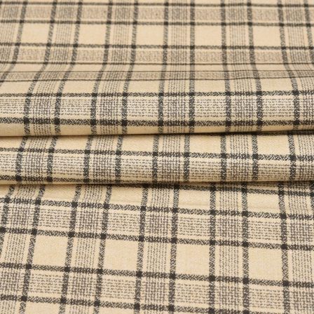 Beige Black Checks Tweed Wool Fabric-90703