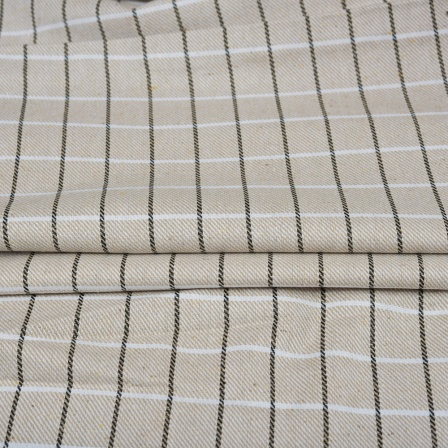 Beige Black Twill Cotton Handloom Fabric-90399
