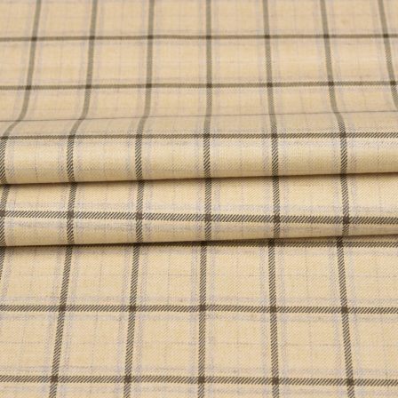 Beige Brown Checks Tweed Wool Fabric-90699
