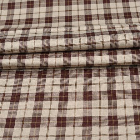 Beige Brown Checks Tweed Wool Fabric-90722
