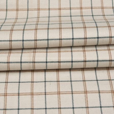 Beige Green Checks Tweed Wool Fabric-90700