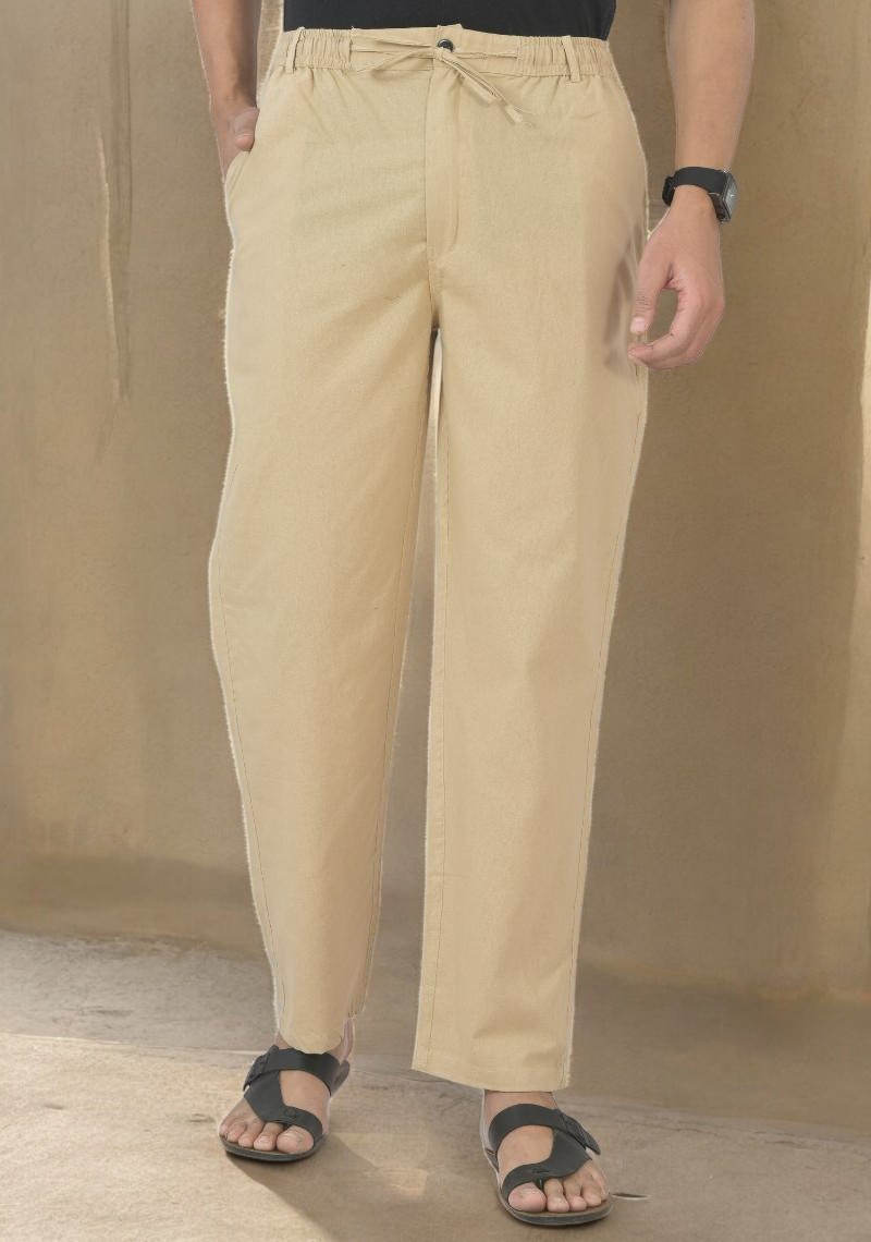 Beige Linen Regular Fit Pant-49415