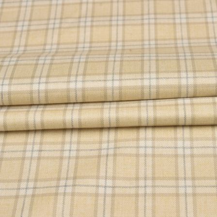 Beige Off White Checks Tweed Wool Fabric-90692