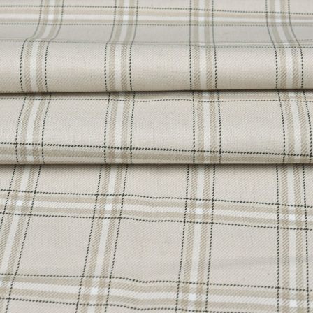 Beige White Checks Tweed Wool Fabric-90721