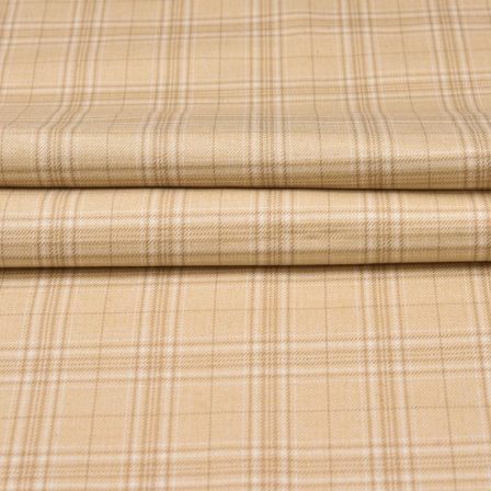 Beige White Checks Tweed Wool Fabric-90740