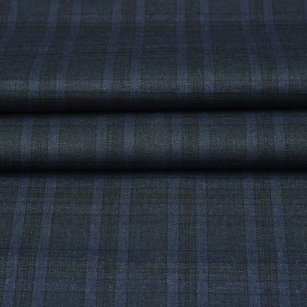Black Blue Checks Tweed Wool Fabric-90697