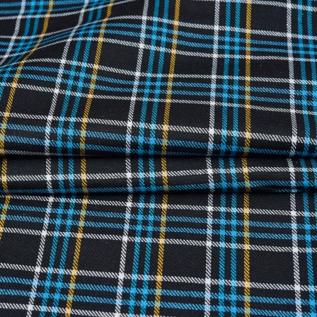 Black Blue and White Twill Cotton Handloom Fabric-90408