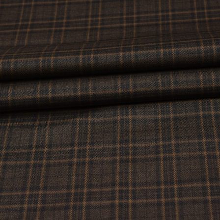 Black Coffee Brown Checks Tweed Wool Fabric-90733