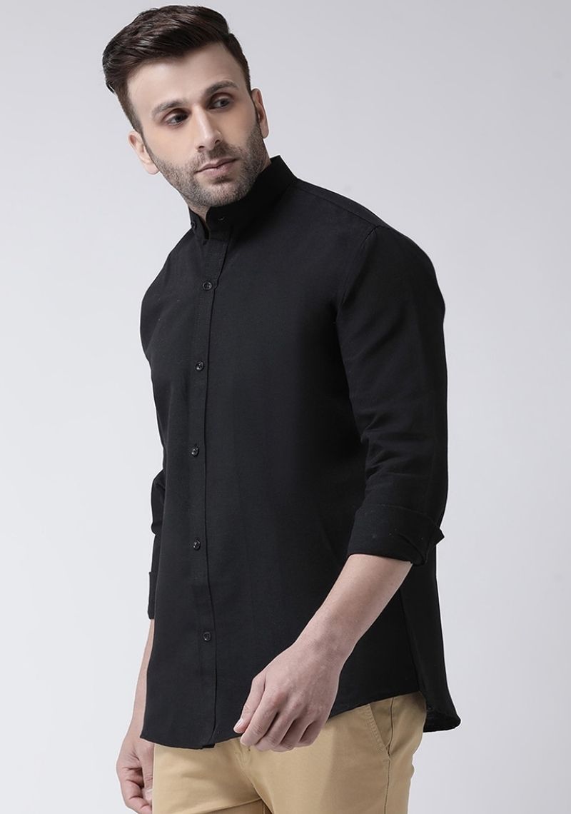 Black Cotton Handloom Men Shirt-48740
