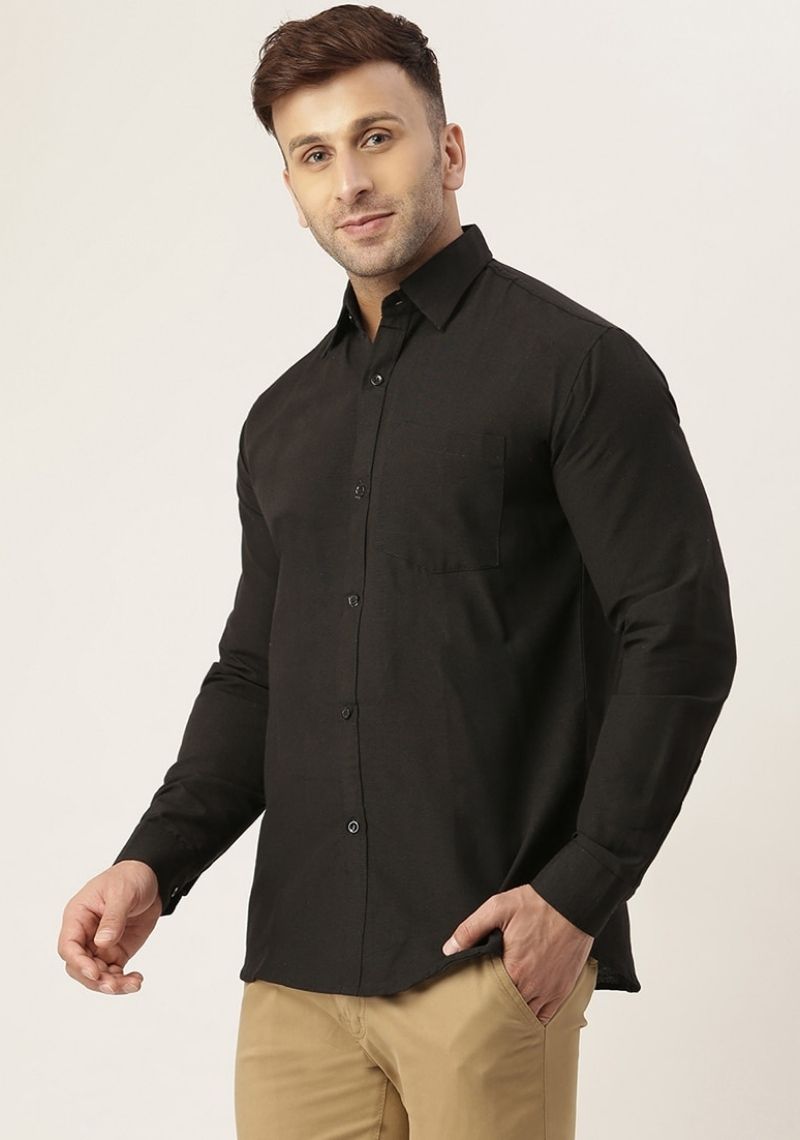 Black Cotton Handloom Men Shirt-48748