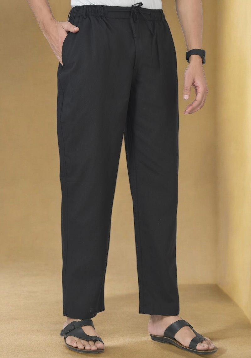 Black Linen Regular Fit Pant-49403