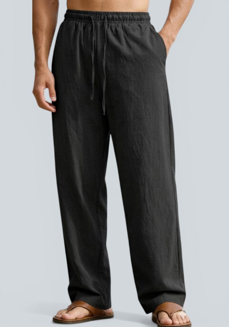 Black Premium Linen Relaxed Fit Loose Fit Men Pant-50874