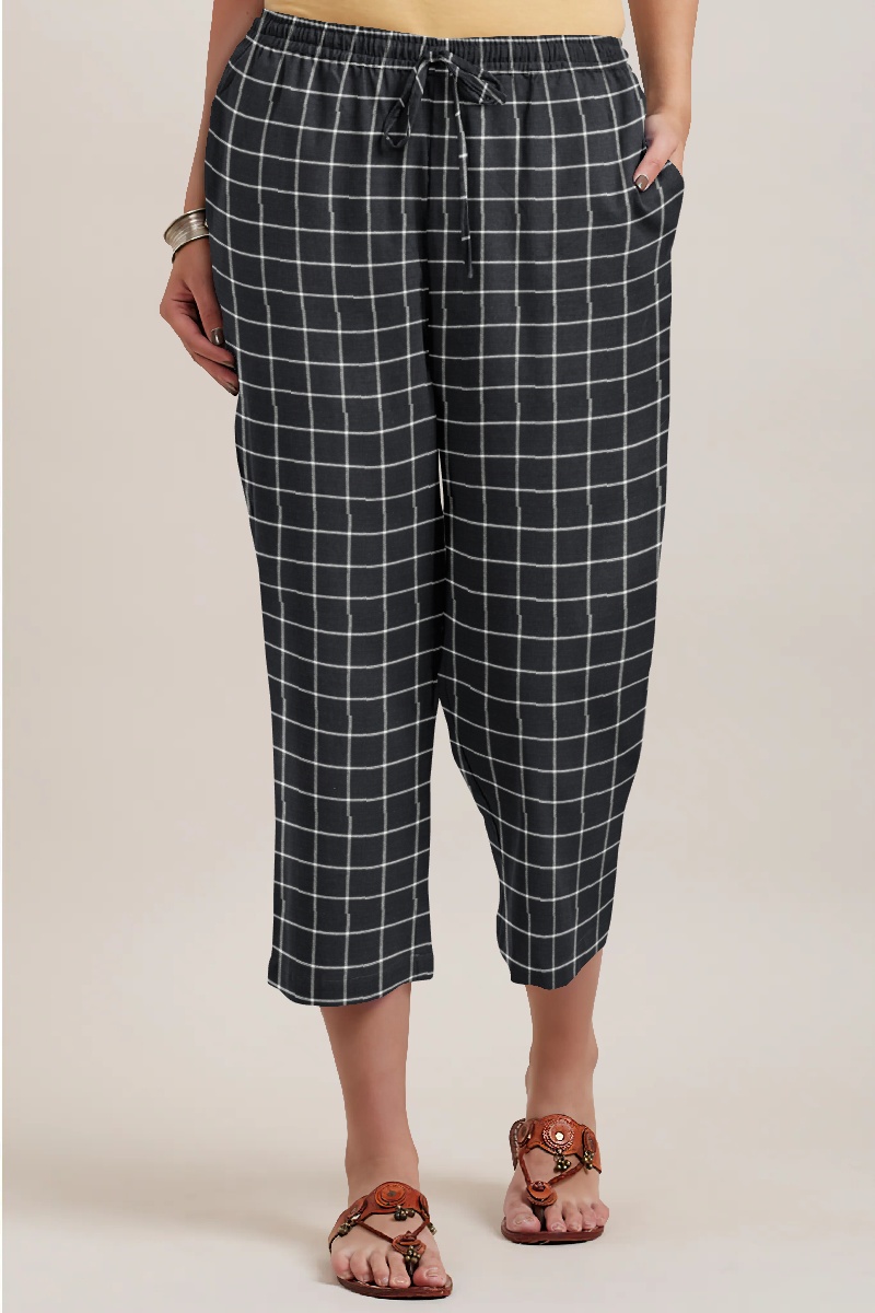Black White Cotton Check Women Culotte-35934