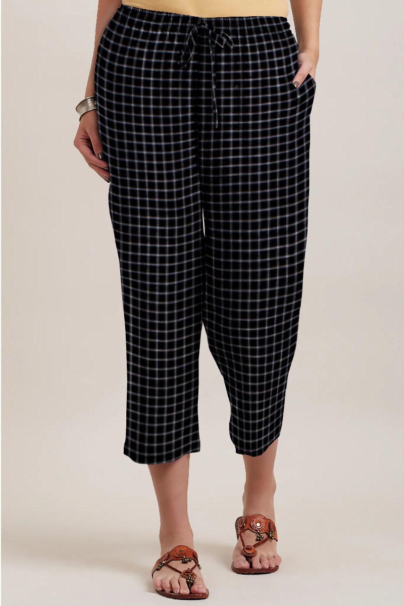 Black White Cotton Check Women Culotte-35936