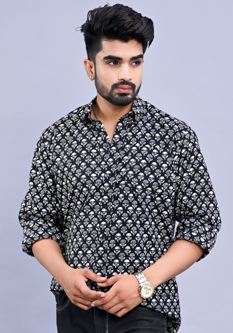 Buy Black White Block Printed Cotton Shirt for Best Price, Reviews