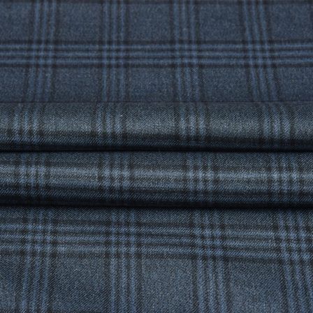 Blue Black Checks Tweed Wool Fabric-90714