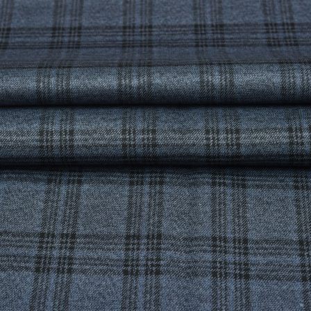 Blue Black Checks Tweed Wool Fabric-90716