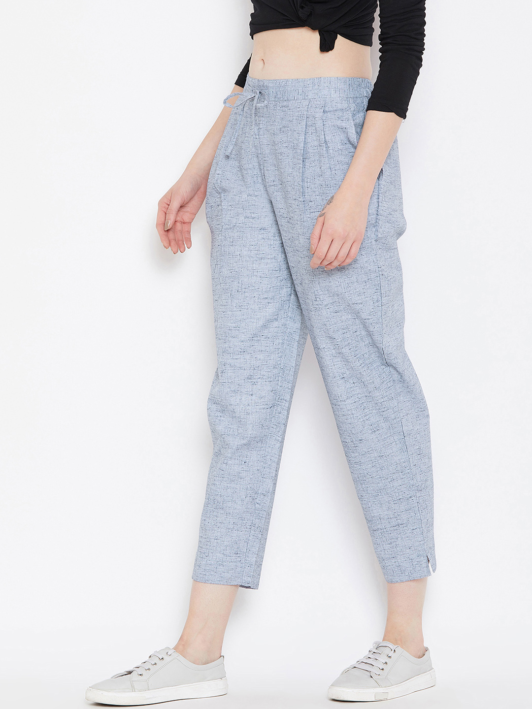 Blue Cotton Cropped Pant-33552