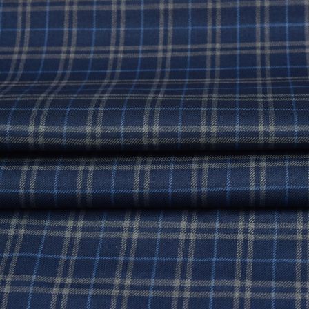 Blue White Checks Tweed Wool Fabric-90693
