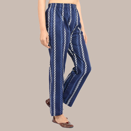 Blue White Cotton ZigZag Palazzo Pant-36309