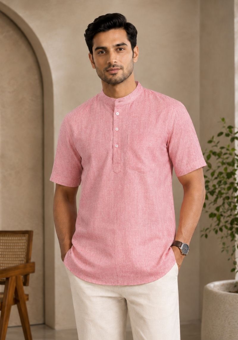 Brick Red Cotton Half Sleeves Short Kurta-51290