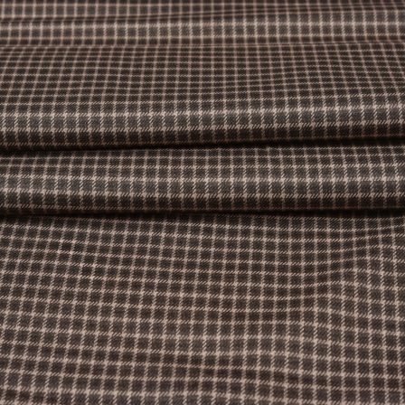 Brown Beige Checks Tweed Wool Fabric-90723