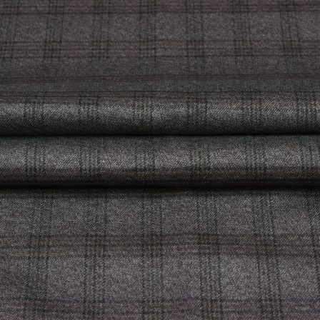 Brown Black Checks Tweed Wool Fabric-90707