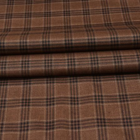 Brown Black Checks Tweed Wool Fabric-90731