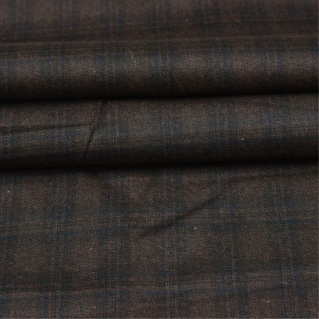 Brown Blue Checks Tweed Wool Fabric-90711