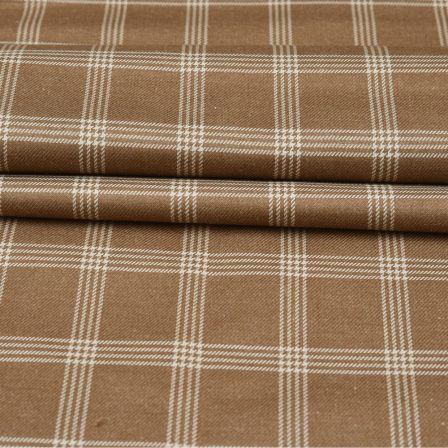 Brown Cream Checks Tweed Wool Fabric-90724