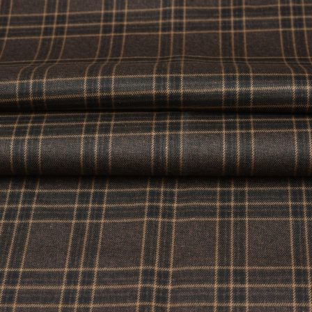 Brown Yellow Checks Tweed Wool Fabric-90715