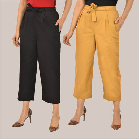 Combo of 2 Black and Beige Cotton Culottes-38491