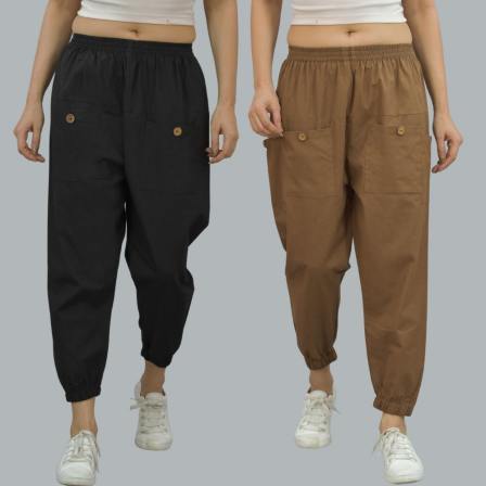 Combo of 2 Black and Brown Pure Cotton Four Pocket Cargo Pants-45370