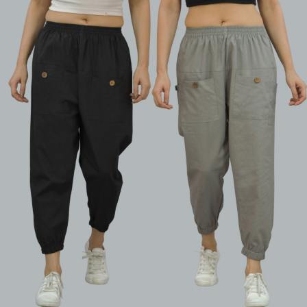Combo of 2 Black and Gray Pure Cotton Four Pocket Cargo Pants-45373