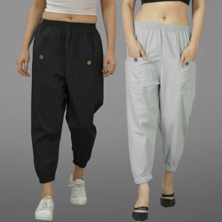 Combo of 2 Black and Light Gray Pure Cotton Four Pocket Cargo Pants-45500