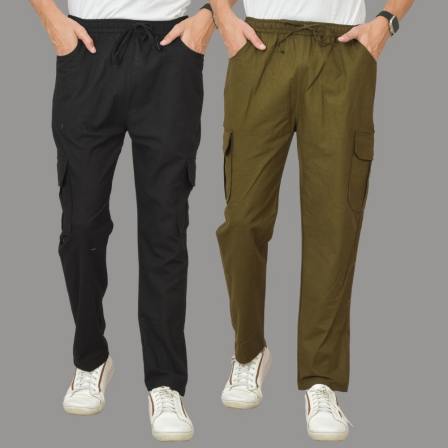 Combo of 2 Cotton Cargo Pant Army Green and Black-48361