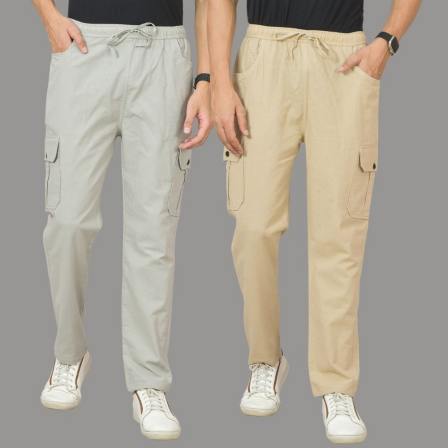 Combo of 2 Cotton Cargo Pant Beige and Light Gray-48318