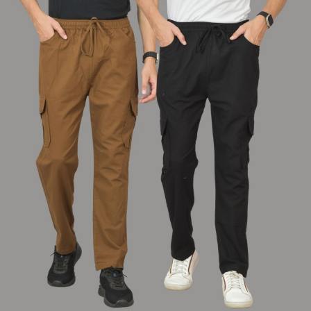 Combo of 2 Cotton Cargo Pant Black and Brown-48350
